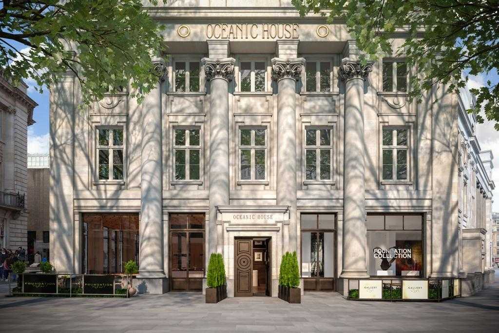 The Oceanic House entrance on Cockspur Street, shown as a design visualisation.