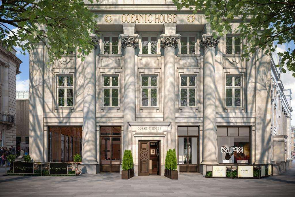 The Oceanic House entrance on Cockspur Street, shown as a design visualisation.