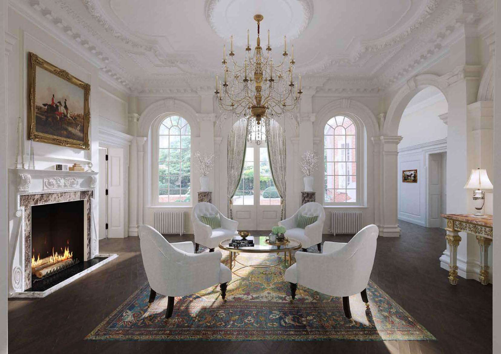Design visualisation of the double-height reception room at Palace Green.
